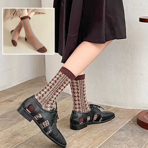 chunfo Womens Retro Striped Crew Socks Argyle Sock Boot مرنة ، دافئة ، مكتب ، مدرسة ، حجم السفر 5-8 in Kuwait