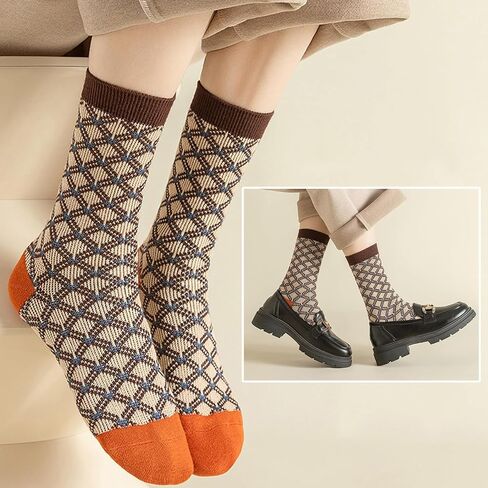 chunfo Womens Retro Striped Crew Socks Argyle Sock Boot مرنة ، دافئة ، مكتب ، مدرسة ، حجم السفر 5-8 in Kuwait