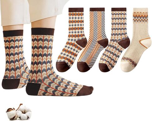chunfo Womens Retro Striped Crew Socks Argyle Sock Boot مرنة ، دافئة ، مكتب ، مدرسة ، حجم السفر 5-8 in Kuwait