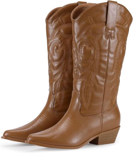RLW Cowboy Boots for Women ، Bointy Toe Cowgirl Boot ، Mid Galf Ladies Western Boots بأزياء كعب مكتنزة in Saudi Arabia