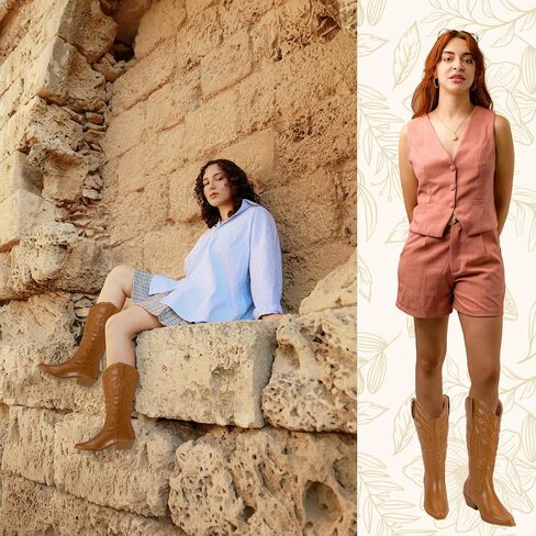 RLW Cowboy Boots for Women ، Bointy Toe Cowgirl Boot ، Mid Galf Ladies Western Boots بأزياء كعب مكتنزة in Saudi Arabia