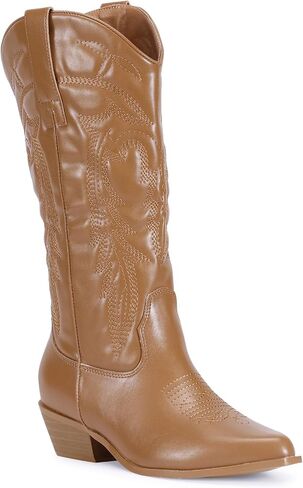 RLW Cowboy Boots for Women ، Bointy Toe Cowgirl Boot ، Mid Galf Ladies Western Boots بأزياء كعب مكتنزة in Saudi Arabia