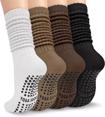 Grip Pilates Socks for Women, Non Slip Yoga Slouch Scrunch Socks with Grips for Barre Ballet Workout Hospital in Kuwait