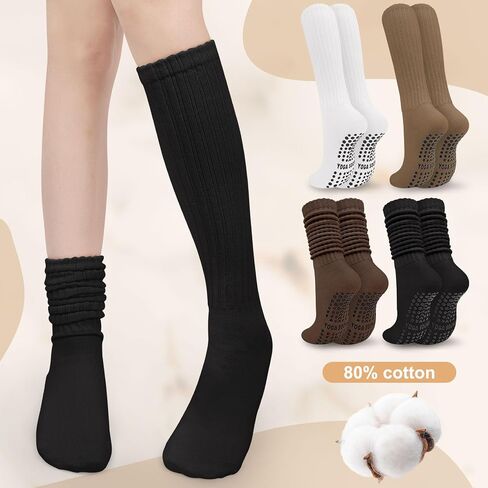 Grip Pilates Socks for Women, Non Slip Yoga Slouch Scrunch Socks with Grips for Barre Ballet Workout Hospital in Kuwait