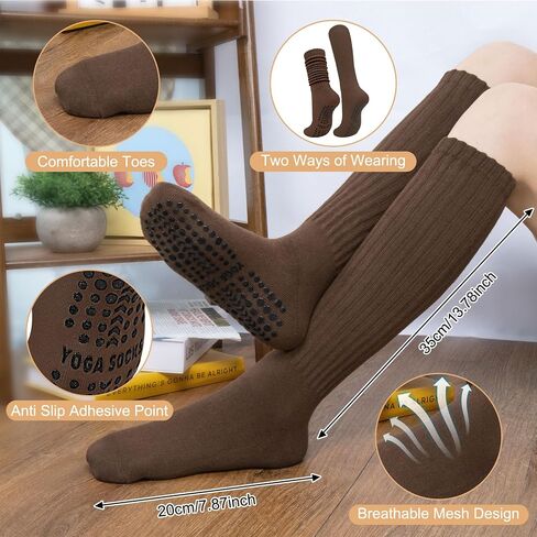 Grip Pilates Socks for Women, Non Slip Yoga Slouch Scrunch Socks with Grips for Barre Ballet Workout Hospital in Kuwait