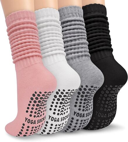 Grip Pilates Socks for Women, Non Slip Yoga Slouch Scrunch Socks with Grips for Barre Ballet Workout Hospital in Kuwait