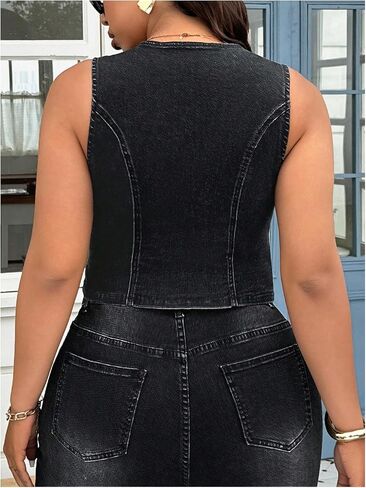 Floerns Women's Plus Size Embroidery Denim Vest Obless Button Down Jean Weistcoat in Saudi Arabia