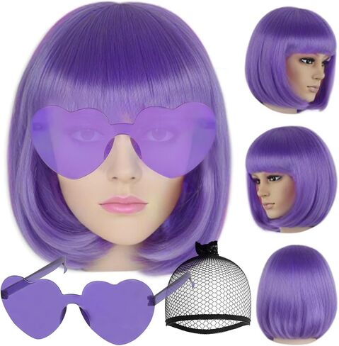 JoneTing Blue Sadness Wig【+Wig Cap+Glasses】 Short Blue Bob Wigs Sadenss Cosplay Wig Women Short Straight Sadness Blue Wig Blue Sadness Costume Wig Blue Bob Wigs for Women Cosplay Outfit Halloween in Saudi Arabia