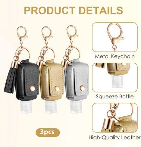 2Pcs Hand Sanitizer Keychain, 30ml Portable Leather Hand Sanitizer Holder Travel Size Keychain Hand Sanitizer Case Refillable Bottle for Toiletry Lotion Liquid Soap Shampoo (Black, Pink) in Kuwait