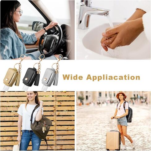 2Pcs Hand Sanitizer Keychain, 30ml Portable Leather Hand Sanitizer Holder Travel Size Keychain Hand Sanitizer Case Refillable Bottle for Toiletry Lotion Liquid Soap Shampoo (Black, Pink) in Kuwait
