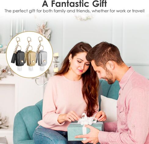 2Pcs Hand Sanitizer Keychain, 30ml Portable Leather Hand Sanitizer Holder Travel Size Keychain Hand Sanitizer Case Refillable Bottle for Toiletry Lotion Liquid Soap Shampoo (Black, Pink) in Kuwait