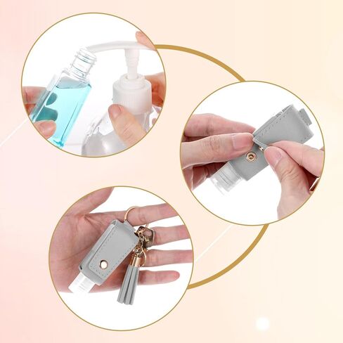 2Pcs Hand Sanitizer Keychain, 30ml Portable Leather Hand Sanitizer Holder Travel Size Keychain Hand Sanitizer Case Refillable Bottle for Toiletry Lotion Liquid Soap Shampoo (Black, Pink) in Kuwait