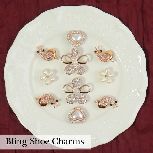 18pcs سحر أحذية Bling ، الذهب راينستون Snail Animal Flower Flower Bear Chair Charms Fashion Diy Shoe Soistories Form in Saudi Arabia