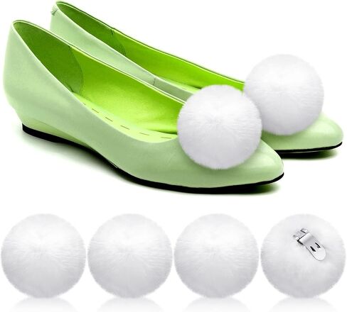 Dingion 4 PCS Halloween Women Fluffy Shoe Clips Removable Faux Fur Pom Poms Ball Ball Clips Clutch for Woman Assume in Kuwait