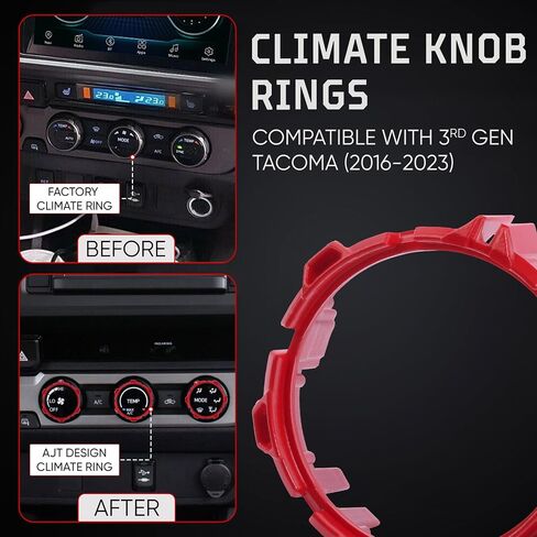 AJT Design Climate Knob Rings متوافقة مع Toyota Tacoma 2016-2023 (3rd Gen Tacoma) ، 3 pack | حلقات تقليم ABS عالية القوة | مثالية وتثبيت سهلة | صنع في الولايات المتحدة - أسود in Saudi Arabia