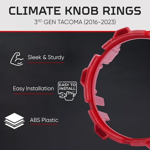 AJT Design Climate Knob Rings متوافقة مع Toyota Tacoma 2016-2023 (3rd Gen Tacoma) ، 3 pack | حلقات تقليم ABS عالية القوة | مثالية وتثبيت سهلة | صنع في الولايات المتحدة - أسود in Saudi Arabia