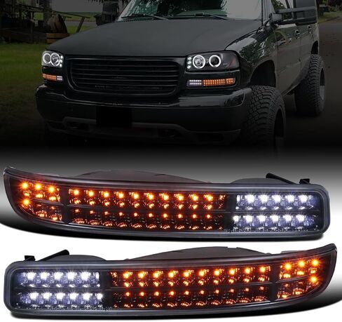 يناسب 1999-2007 GMC Sierra Classic Yukon XL تم ترقية الاستبدال الكامل LED مصابيح الصمام الإشارات التسلسلية بدوره الزوج زوج | الدخان الأسود in Kuwait