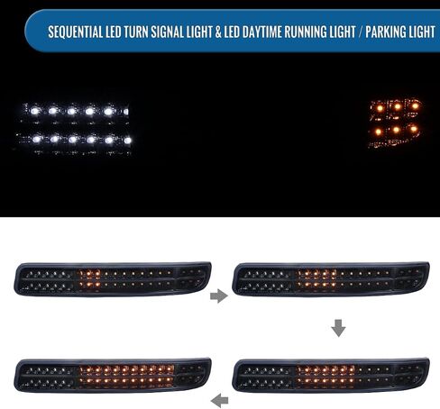 يناسب 1999-2007 GMC Sierra Classic Yukon XL تم ترقية الاستبدال الكامل LED مصابيح الصمام الإشارات التسلسلية بدوره الزوج زوج | الدخان الأسود in Kuwait