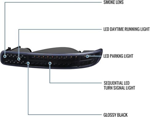 يناسب 1999-2007 GMC Sierra Classic Yukon XL تم ترقية الاستبدال الكامل LED مصابيح الصمام الإشارات التسلسلية بدوره الزوج زوج | الدخان الأسود in Kuwait