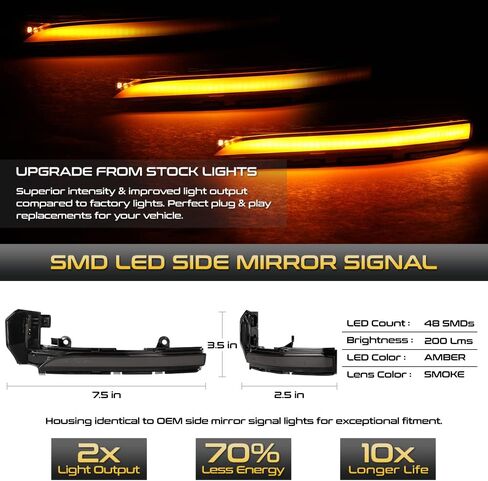 VIPMOTOZ [Sequential Turn Signal] For Jaguar XE XF XJ F-Type I-Pace Dark Smoke Amber LED Strips Side Mirror Indicator Light Blinker Lamp Replacement, Driver & Passenger Side in Saudi Arabia