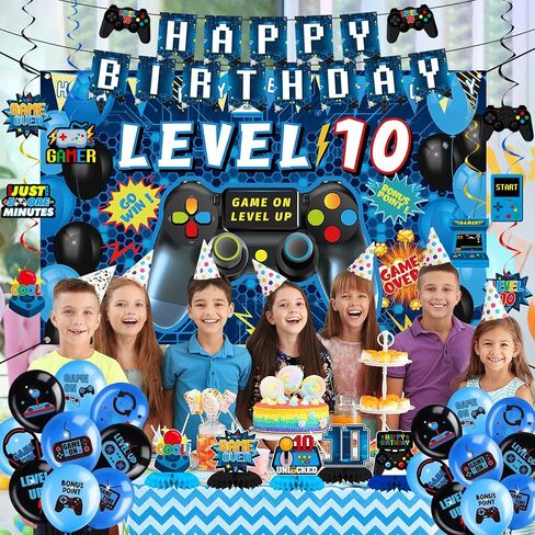 Vlipoeasn Green 10th Birthday Decorations for Boys, Video Game Level 10 Banner Backdrop Honeycomb Centerpieces Hanging Swirls for 10th Birthday Party, Gamer 10 Years Old Party Supplies in Kuwait