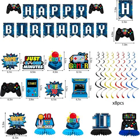 Vlipoeasn Green 10th Birthday Decorations for Boys, Video Game Level 10 Banner Backdrop Honeycomb Centerpieces Hanging Swirls for 10th Birthday Party, Gamer 10 Years Old Party Supplies in Kuwait