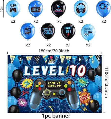 Vlipoeasn Green 10th Birthday Decorations for Boys, Video Game Level 10 Banner Backdrop Honeycomb Centerpieces Hanging Swirls for 10th Birthday Party, Gamer 10 Years Old Party Supplies in Kuwait