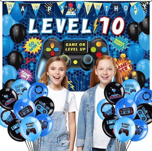 Vlipoeasn Green 10th Birthday Decorations for Boys, Video Game Level 10 Banner Backdrop Honeycomb Centerpieces Hanging Swirls for 10th Birthday Party, Gamer 10 Years Old Party Supplies in Kuwait