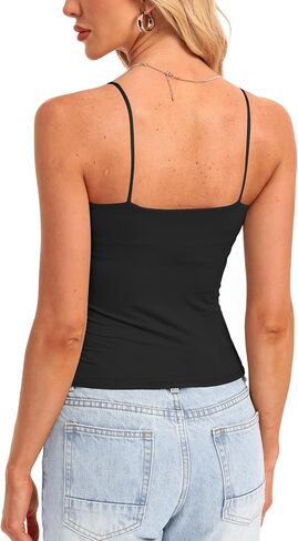 Darong Women Padded Double Lined Ruched Tank Tops Bulit in Bra Summer Spaghetti Strap Going Out Crop Tank Shirts in Saudi Arabia