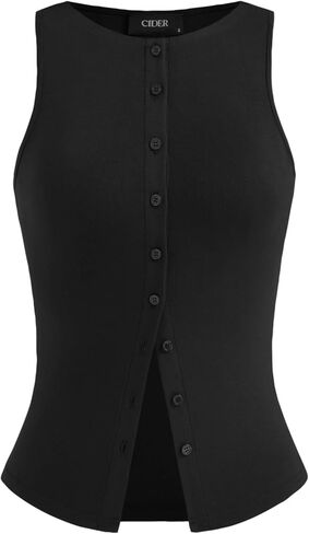CIDER Women Button Down Tank Tops Sleeveless Ribbed Slim Fit Crop Vest Top Summer Going Out Tank Top in Saudi Arabia