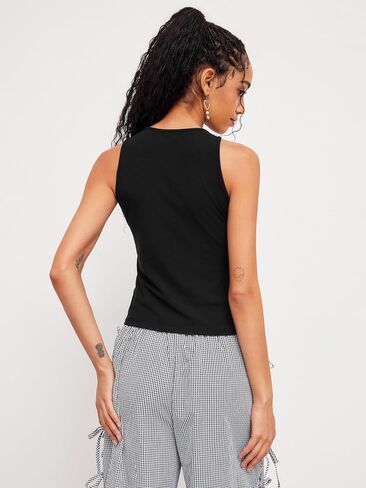 CIDER Women Button Down Tank Tops Sleeveless Ribbed Slim Fit Crop Vest Top Summer Going Out Tank Top in Saudi Arabia
