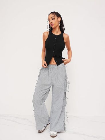 CIDER Women Button Down Tank Tops Sleeveless Ribbed Slim Fit Crop Vest Top Summer Going Out Tank Top in Saudi Arabia