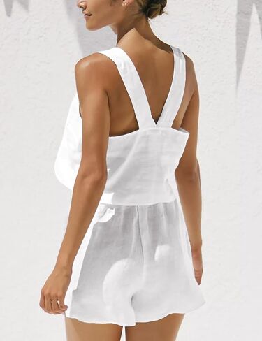 IDEALSANXUN Womens Linen Crop Tank Tops Summer Cute Sleeveless Square Neck Loose Fit Shirts Blouses in Saudi Arabia