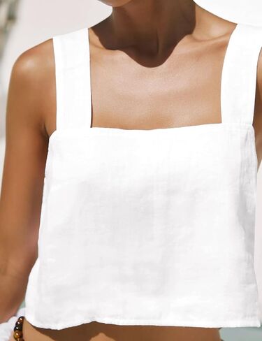 IDEALSANXUN Womens Linen Crop Tank Tops Summer Cute Sleeveless Square Neck Loose Fit Shirts Blouses in Saudi Arabia