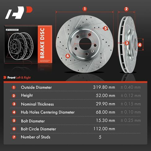 A-Premium 12.59 بوصة (319.80 ملم) دوارات فرامل القرص الحفر الأمامية والمنزعة المتوافقة مع طرز Audi-A4 2009-2011 ، A4 Allroad 2009-2013 ، Q5 2009-2011 ، A5 2010-2011 ، A5 Quattro 2008-2011 ، 2-PC Set in Saudi Arabia