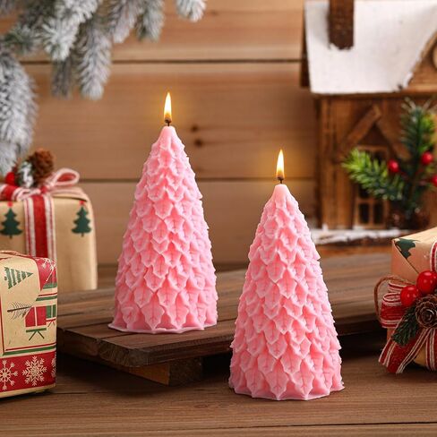 MTLEE 2 Pcs Christmas Tree Shaped Candles Large Christmas Candles Decor White Green Xmas Wax Scented Candles 2.5x5.5in Snow Tree Shaped Candle for Christmas Holiday Table Decoration in Saudi Arabia