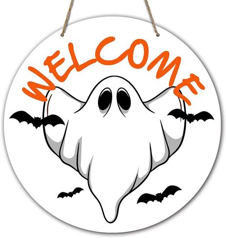 Happy Halloween Boo Spooky Rustic Wood Sign Welcome Wood Hanging Plaque Signs for Home Farmhouse Front Door Wall Decor Fall Indoor Outdoor Halloween Party Supplies 10 x 10 Inches in Saudi Arabia
