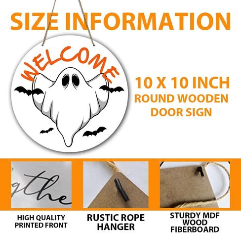 Happy Halloween Boo Spooky Rustic Wood Sign Welcome Wood Hanging Plaque Signs for Home Farmhouse Front Door Wall Decor Fall Indoor Outdoor Halloween Party Supplies 10 x 10 Inches in Saudi Arabia