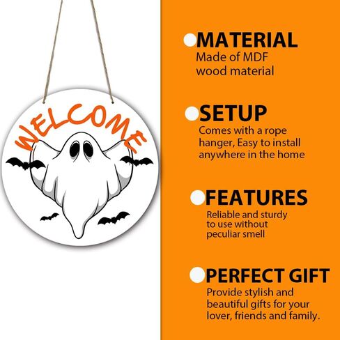 Happy Halloween Boo Spooky Rustic Wood Sign Welcome Wood Hanging Plaque Signs for Home Farmhouse Front Door Wall Decor Fall Indoor Outdoor Halloween Party Supplies 10 x 10 Inches in Saudi Arabia