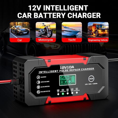Battery Charger 10A 12V Fully Automatic Smart Car Battery Charger with LCD Display & Temperature Compensation for Car Motorcycle Vans in Saudi Arabia
