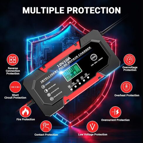Battery Charger 10A 12V Fully Automatic Smart Car Battery Charger with LCD Display & Temperature Compensation for Car Motorcycle Vans in Saudi Arabia