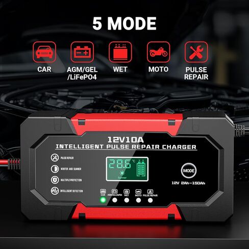 Battery Charger 10A 12V Fully Automatic Smart Car Battery Charger with LCD Display & Temperature Compensation for Car Motorcycle Vans in Saudi Arabia