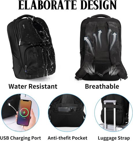 Business Backpack for Men, High Tech Laptop Backpack with USB Charging Port and Ergonomic Design, 35L Waterproof Travel Work College Commuter Backpack Fits 15.6 Inch Tablet, Notebook in Kuwait