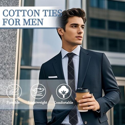 Cotton Ties for Men Plaid Striped Skinny Ties for Men Self-Tie Mens Neckties for Office Wedding Daily in Saudi Arabia