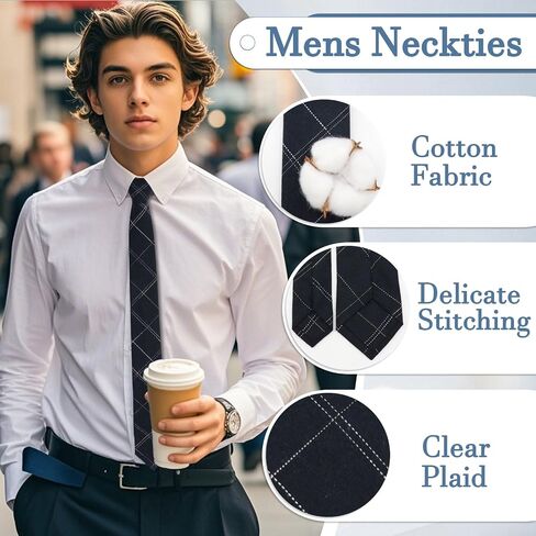 Cotton Ties for Men Plaid Striped Skinny Ties for Men Self-Tie Mens Neckties for Office Wedding Daily in Saudi Arabia