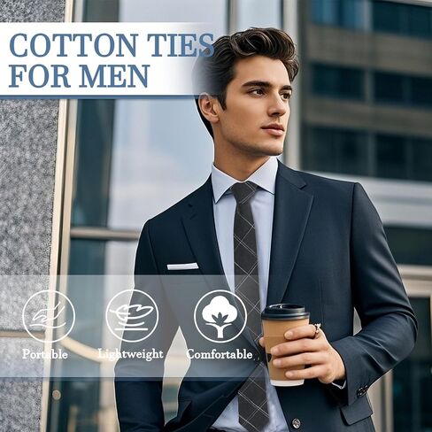 Cotton Ties for Men Plaid Striped Skinny Ties for Men Self-Tie Mens Neckties for Office Wedding Daily in Saudi Arabia
