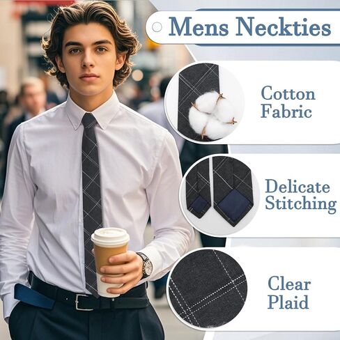 Cotton Ties for Men Plaid Striped Skinny Ties for Men Self-Tie Mens Neckties for Office Wedding Daily in Saudi Arabia