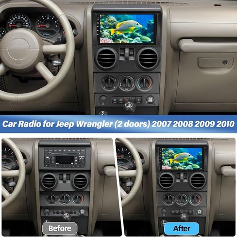 2+64G Android Car Stereo for Jeep Wrangler 2007-2010 (4 Door) - Wireless Carplay & Android Auto - 9 Inch Touchscreen Radio with EQ DSP, GPS, WiFi, FM/RDS + AHD Rear View Camera in Kuwait