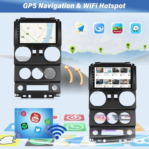 2+64G Android Car Stereo for Jeep Wrangler 2007-2010 (4 Door) - Wireless Carplay & Android Auto - 9 Inch Touchscreen Radio with EQ DSP, GPS, WiFi, FM/RDS + AHD Rear View Camera in Kuwait