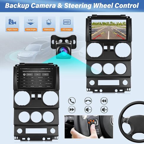 2+64G Android Car Stereo for Jeep Wrangler 2007-2010 (4 Door) - Wireless Carplay & Android Auto - 9 Inch Touchscreen Radio with EQ DSP, GPS, WiFi, FM/RDS + AHD Rear View Camera in Kuwait